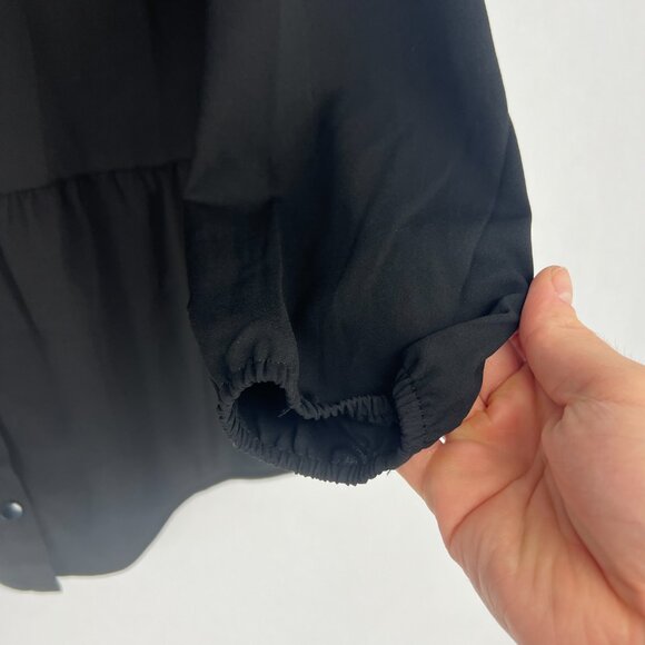 LOGO Stretch Woven Button Front Blouse Sz M - Picture 6 of 11